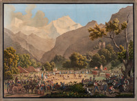 Sito della festa di Unspunnen del 17 agosto 1808; sullo sfondo la rovina di Unspunnen