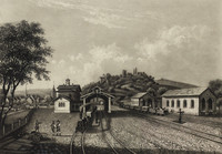 Veduta della stazione di Baden con due treni
