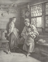 Paysanne tricotant avec des enfants