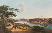 Veduta di Diessenhofen da ovest; in primo piano il Reno e un battello a vapore