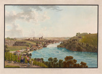Veduta di Sciaffusa e del Reno da ovest; in primo piano una scena di vendemmia
