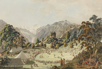 Sito della festa di Unspunnen del 17 agosto 1805; sullo sfondo la rovina di Unspunnen