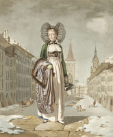 Donna bernese in costume tradizionale in inverno