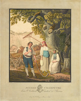 Gruppo di figure con suonatore di corno alpino; sullo sfondo una grande quercia e la valle dell’Oberhasli