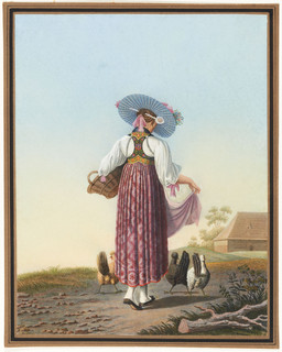 Ritratto femminile a figura intera in costume tradizionale da Unterwalden