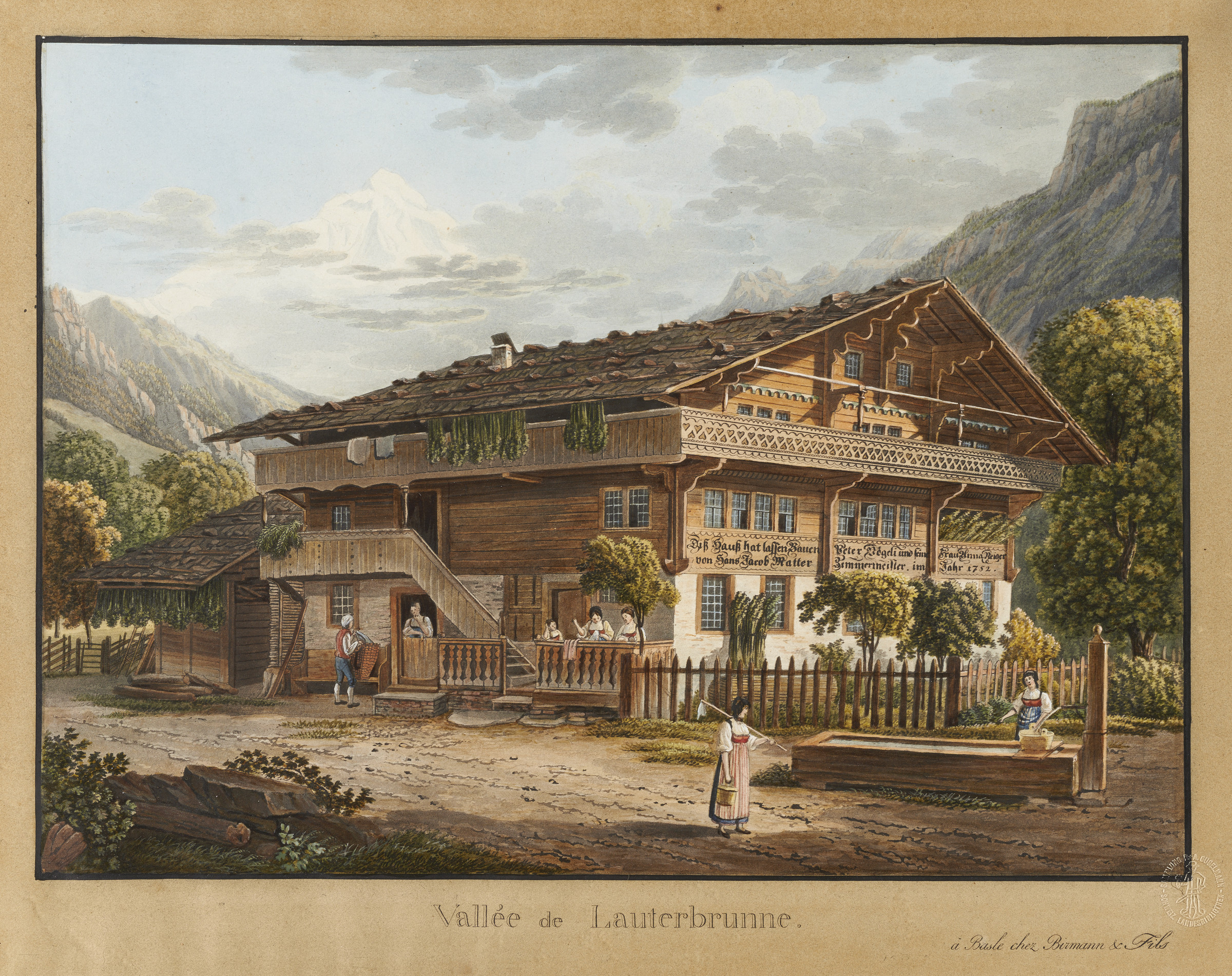 Bauernhaus, Aussenansicht. Bauer; Bauernhof; Breithorn; Brunnen