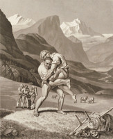Zwei kämpfende Schwinger auf einer Alpwiese