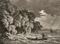 St. Petersinsel, Teilansicht. Bielersee; Boot; Gewitter; Regen