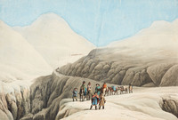 Reisegruppe auf der verschneiten Gotthardpassstrasse.