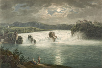 Rheinfall, Gesamtansicht von Westen bei Nacht