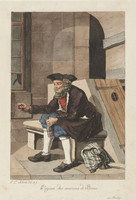 Trinker, in der Berner Altstadt sitzend, eine Flasche und ein Glas in der Hand