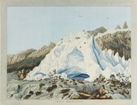 Ansicht der Gletscherstirn des Glacier des Bois und der Quelle des Arveyron