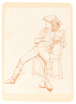 Französischer Soldat, auf einem Stuhl sitzend