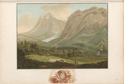 Grindelwald, Teilansicht von Nordwesten. Im Hintergrund der Obere Grindelwaldgletscher und das Wetterhorn