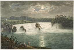 Rheinfall, Gesamtansicht von Westen bei Nacht